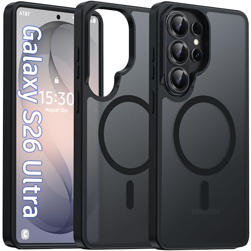 Image of Oterkin Magnetic for Samsung Galaxy S26 Ultra Case Matte, S26 Ultra Phone Case Compatible with MagSafe Frosted Translucent Shockproof Anti-Scratch Slim Fit Case Military Grade Protection (Black)