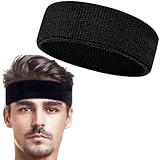 XFyt Cotton Blend Gym Sports Headband For Workouts, Exercise And Running High Sweat Absorption, Breathable, Anti Microbial, Non Slip Hairband Men Women Cricket Tennis Head Band (Black)