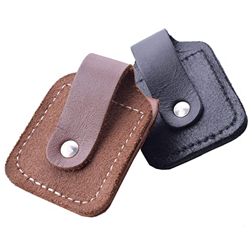 Handmade Fliptop Leather Lighter Pouch Case Holder With Pocket Belt Loop (Brown+Black) #TOP3