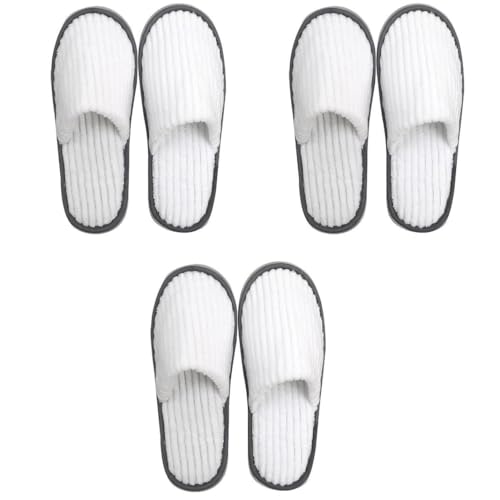 FJDRSIG 3 Pairs Hotel Slippers,Soft Coral Fleece Spa Slippers,Non Slip Washable Reusable Guest Shoes,for Spa Party Guest Swimming Pools and Travel,White Color Comfortable Indoor Outdoor Use