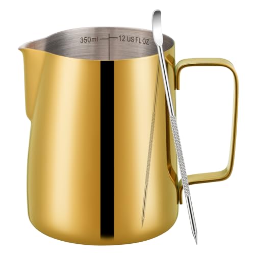Image of Amrules Milk Frothing Pitcher 12oz Frother Cup Barista Tools, Gold