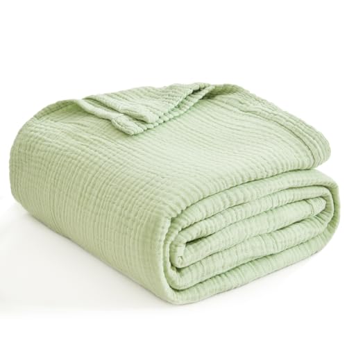 Image of EMME Muslin Blankets for Adults Throw Blanket for Couch Breathable Gauze Soft Lightweight Airy Mint Green Throw XL 50 inch x 71 inch
