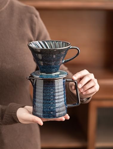 Image of Pour Over Coffee Maker,Ceramic Coffee Maker With 40 pcs Paper Filter,15oz /450ml Pour Over Coffee Dripper (Starry Blue, V02)