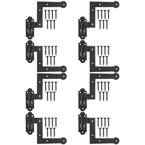 Moxweyeni 4 Pairs 1 1/16" Steel Blind Shutter Hinge Colonial Style Construction New Black Powder Coated Wrought Iron Shutter Lift Off Pintle Reversible Heavy Duty Wood Frame Brick Window