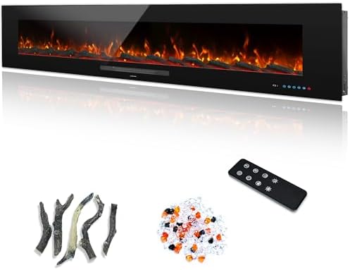 "72" Electric Fireplace, Recessed & Wall Mounted Fireplace Heater 13 * 13 Colors Flame &Fuel Bed w/5 Dimmer, Touchscreen &Remote Control Temp, Overheating Protect, Hardwired, 1500W, Black - Thumbnail 2