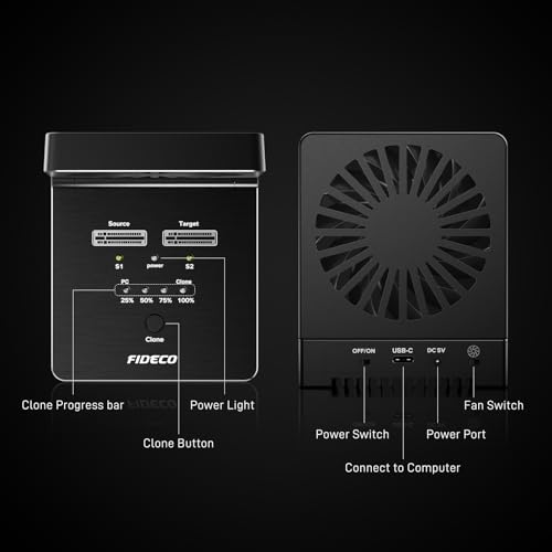 FIDECO M.2 NVMe SATA SSD Cloner Dock, USB 3.2 Gen 2, 20Gbps NVMe Cloner Duplicator with Foldable Cooling Fan, Support Offline Clone, UASP and TRIM, Aluminum Design - Image 8