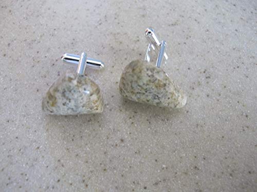 Mancuernas para hombre con jaspe crema y amarillo en forma triangular miniatura 4