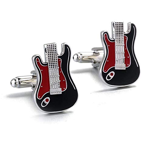 Mancuernillas para Hombre KnBoB Diseño Guitarra Plata Negro Rojo miniatura 1
