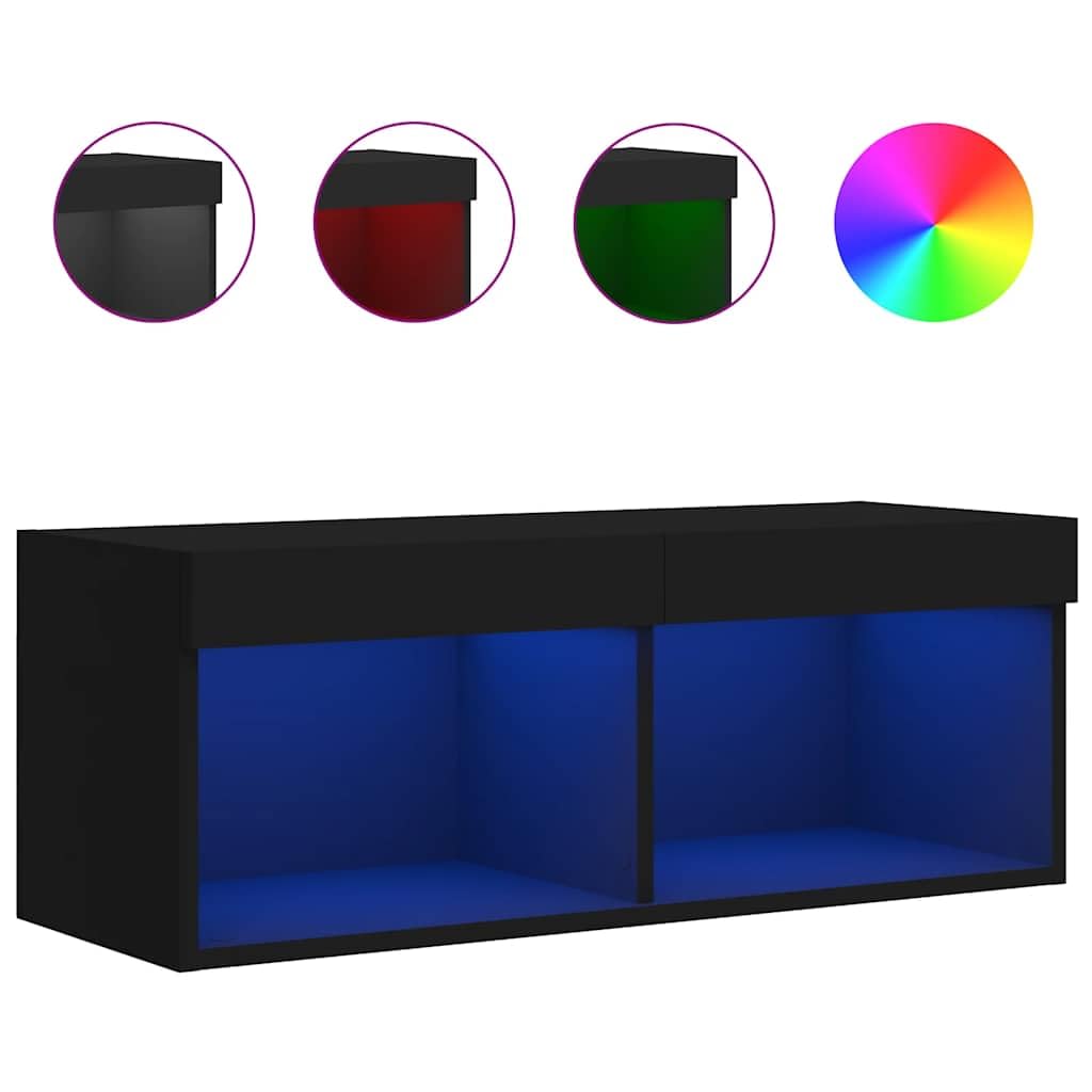 Stojak na telewizor LED, czarny, nowoczesny design, 80 x 30 x 30 cm, centrum rozrywki z oświetleniem RGB, regulowane półki, idealny do salonu i sypialni