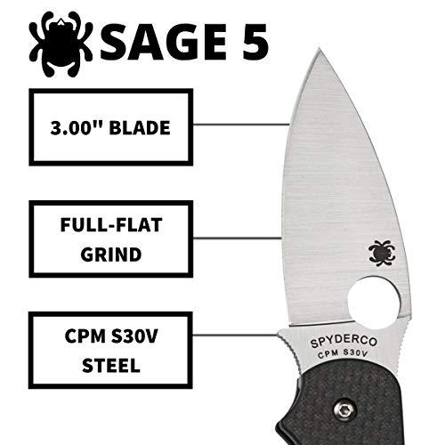 Spyderco Sage 5 Prestige Folding Utility Pocket Knife With 3" Cpm S30V Stainless Steel Blade And Black Carbon Fiber Laminate Handle - Plainedge - Everyday Carry - C123Cfpcl #TOP2
