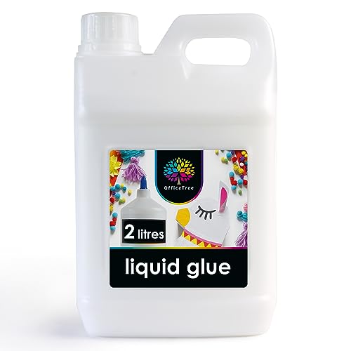 OfficeTree 2 Litre White PVA Glue for Crafts - Transparent Drying, Strong Adhesive for Paper and School Projects - Solvent Free