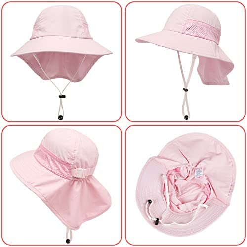 Image of Toddler Baby Sun Hat Kids Summer Beach Essentials Adjustable Beach Hats with Bucket Wide Brim for Boys Girls Age 0-14 Years