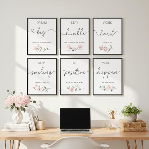 Framed Inspirational Office Wall Art Decor, 6 Piece Modern Motivational