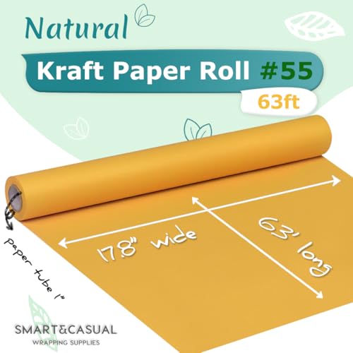 Image of SMART&CASUAL 17.8 inch x 760 inch (63') Orange Kraft Craft Paper Roll for Gift Wrapping Bulletin Board Bouquet Flower Art Packing Parcel Table Covering 80GSM 55LB (Orange, 17.8 inch x 63')