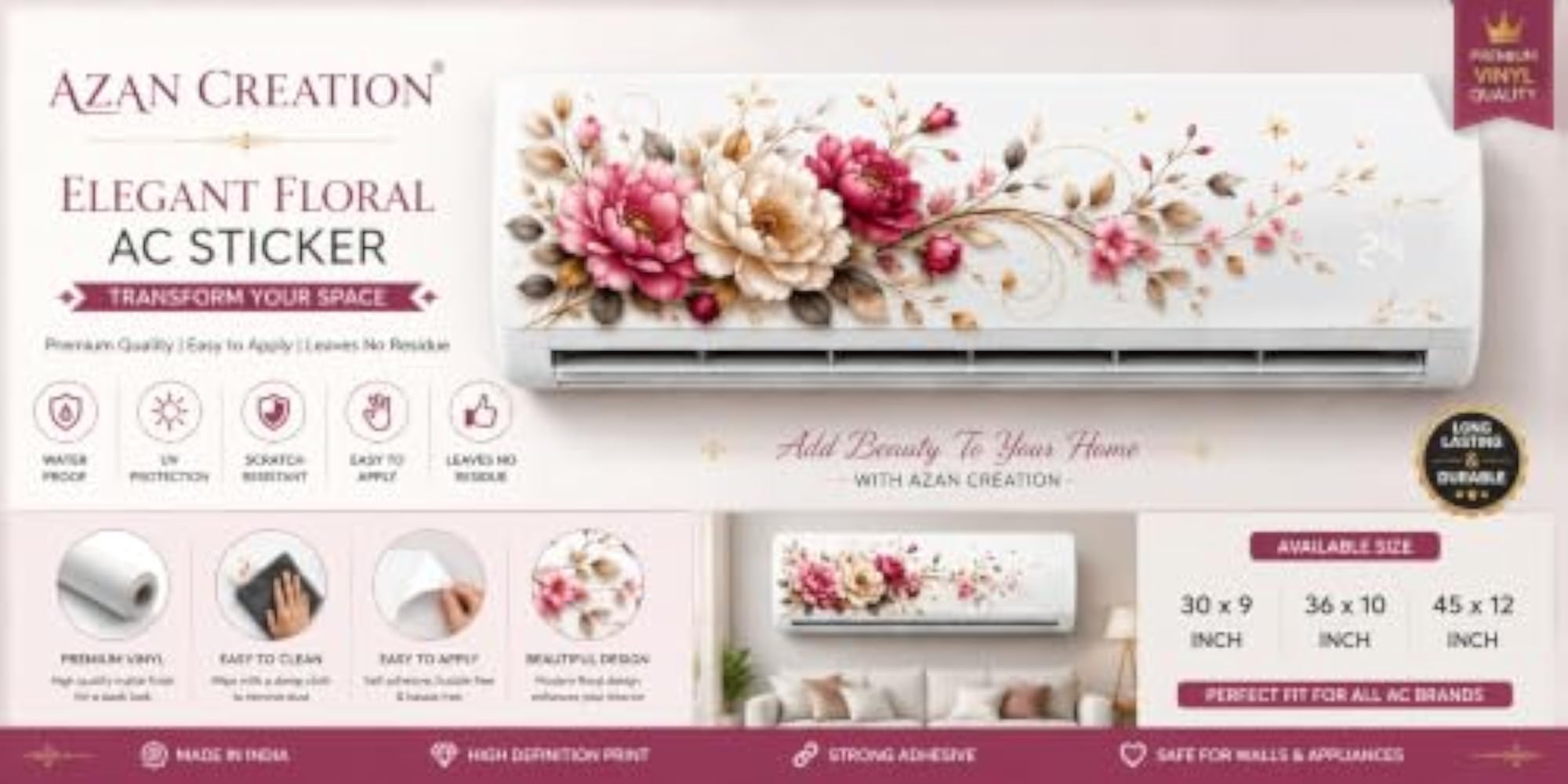 Floral AC Sticker Pink & Peony Flower Decal