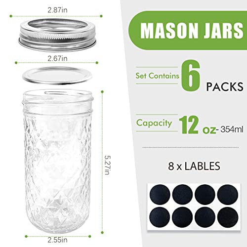 Srnrus Mason Jars 12Oz, 6 Pack Regular Mouth Canning Jars Overnight Oats Containers With Two-Piece Split Aluminum Lids And Bands Idea For Honey, Jam, Shower Favors, Wedding Favors (12 Ounce - 6Pack) #TOP1