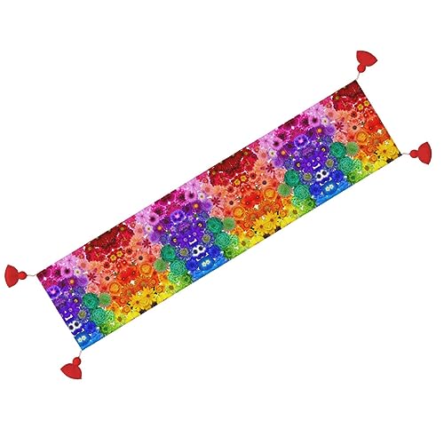 Chemin de table avec pompons macramé pour repas de vacances et salle à manger