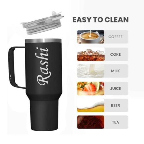 Image of ncgifts Personalized Tumbler Sipper Mug with Handle & Straw Lid | Custom Name & Logo Travel Coffee Mug | Vacuum Insulated 1200ml Stainless Steel Cup for Office, Gym, Travel & Gifting | Black