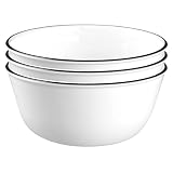 Corelle Livingware 28-Ounce Super Soup/Cereal Bowl, Classic Café Black Rim, 3, White