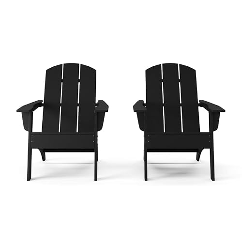 Flats & Castles Ellie 2-Pack Outdoor Hdpe Weather Resistant Modern Adirondack Chair (Black) #TOP3