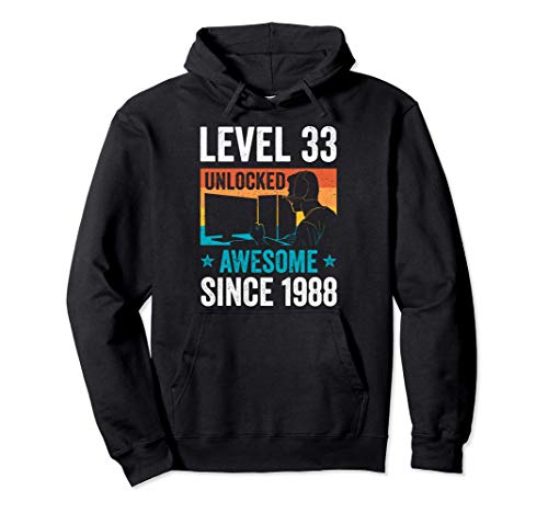 Regalo del 33 cumpleaños Level 33 Unlocked Awesome 1988 Sudadera con Capucha