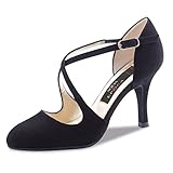 Ancho: normal. Nueva Epoca - Zapatos de baile Serena para mujer - Piel aterciopelada negra - 8 cm., color Negro, talla 36 2/3 EU