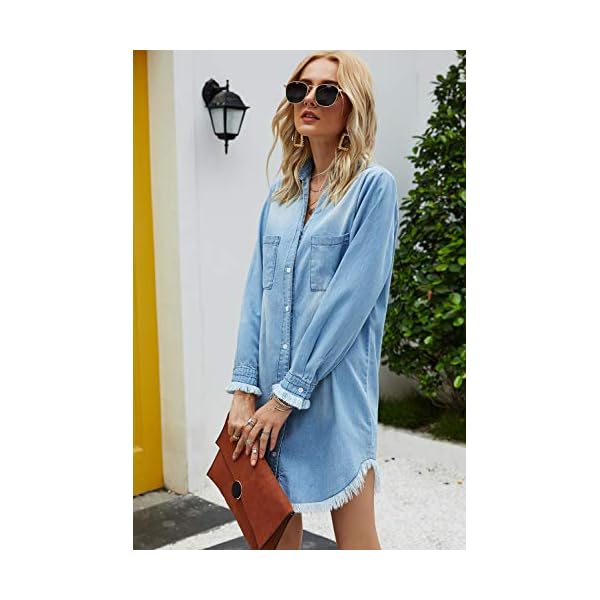 Women-Denim-Shirt-Dresses-Long-Sleeve-Distressed-Jean-Dress-Button-Down-Casual-Tunic-Top Zilcremo Women Denim Shirt Dresses Long Sleeve Distressed Jean Dress Button Down Casual Tunic Top Lightblue L