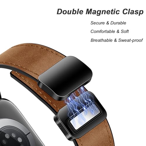 Eweison Genuine Leather Band Compatible with Apple Watch Band 44mm 45mm 46mm 49mm for Men Women,Adjustable Magnetic Strap Top Grain Leather Wristband for iWatch Series 11 10 9 8 7 6 SE 5 4 Ultra 3 2 1 by Eweison - Image 5