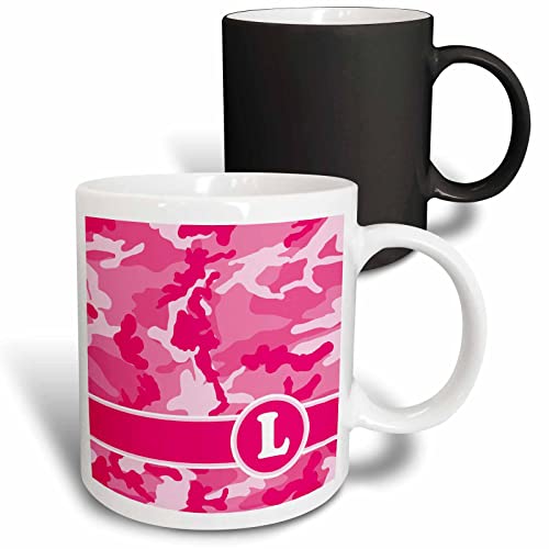 3dRose Cute Pink Camo Camouflage Letter L 11oz Magic Transforming Mug