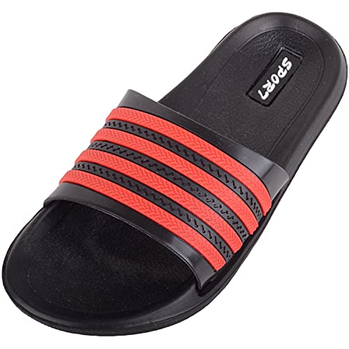 Absolute Footwear Childrens Kids Boys Slip On Practical Summer Beach Pool Shower Slider Mule Flip Flop Sandals - Black/Red - UK Child 12 / EU 30-31