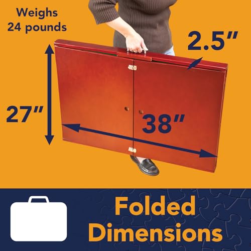 Bits and Pieces Fold-and-go Wooden Jigsaw Puzzle Table with Legs Folding Puzzle Board 1500 Pieces, Non-Slip Top, Carry Handle, 2 Felt Sorting Areas 66" x 25" Work Surface