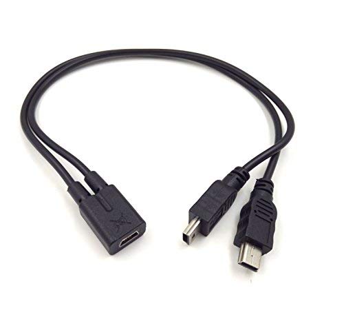 Cable divisor mini USB 1 a 2 Y, Haokiang de 30 cm, moldeado por inyección, USB 2.0 Mini 5 pines hembra a doble 2 machos, cable de carga de alta velocidad Cover