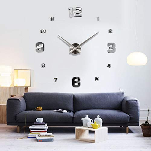 WANGLXGZ Précision Horloge Murale sans Cadre Grande 3D Bricolage Mur Horloge Mute Miroir Autocollants Maison Et Bureau École Décoration Élégant, Silvery