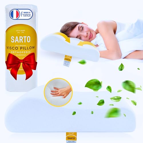 HAXIA Oreiller Ergonomique Cervical Coussin à Memoire de Forme I Oreiller de Lit Anti Ronflement pour Cervicales Douloureuses, Orthopedique Adulte &amp; Enfant I Dormeur Côtés, Ventre &amp; Dos I 60x40x11cm I