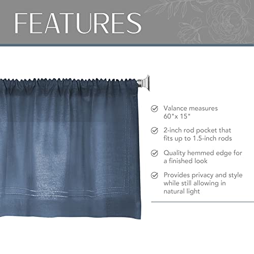 Elrene Home Fashions Cameron Linen Window Valance, 60\"W x 15\"L (1 Valance), Indigo Blue - Thumbnail 3