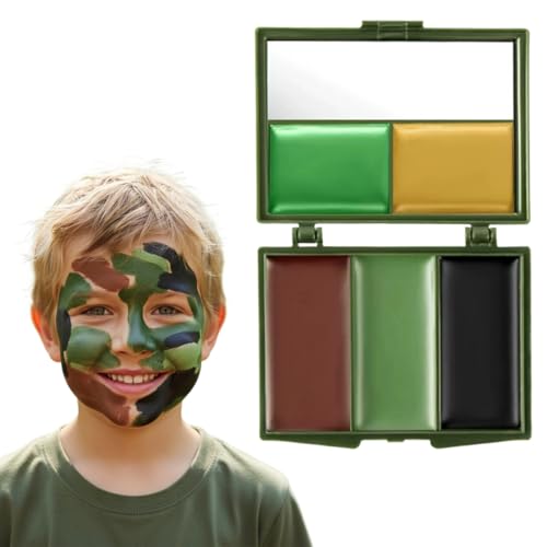 YUVKIN 1 pcs 3-Farben Tarnschminke Camouflage Make Up mit Spiegel, Genehmigt Chameleon Tarnung Survival Militär Armee Gesicht Farbe Camo Woodland (Schwarz, Grün, Braun)