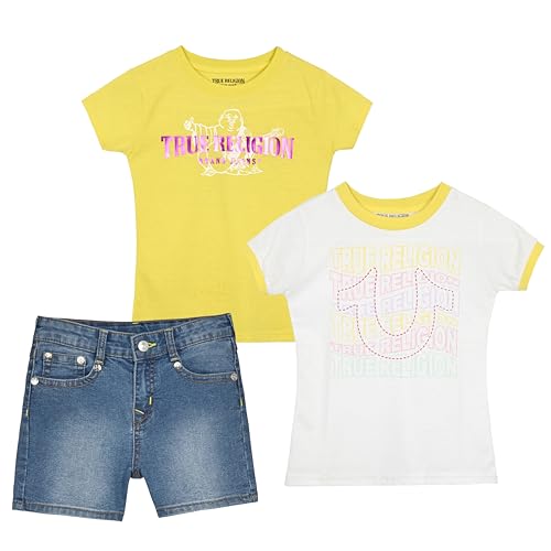 Image of True Religion Girls Jeans Shorts Set Girls Denim Short and Fashion Tee Shirt Clothing Set for Kids