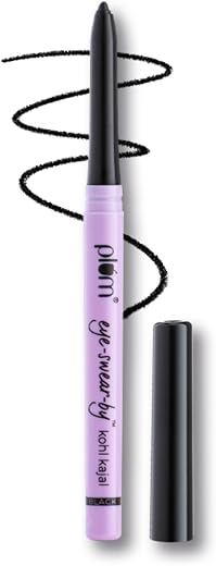 Plum Eye-Swear-By Kajal | Deep Black | Creamy Smooth | Smudge-Proof & Waterproof | Long-Lasting | Twist-Up Pencil | Enrich...