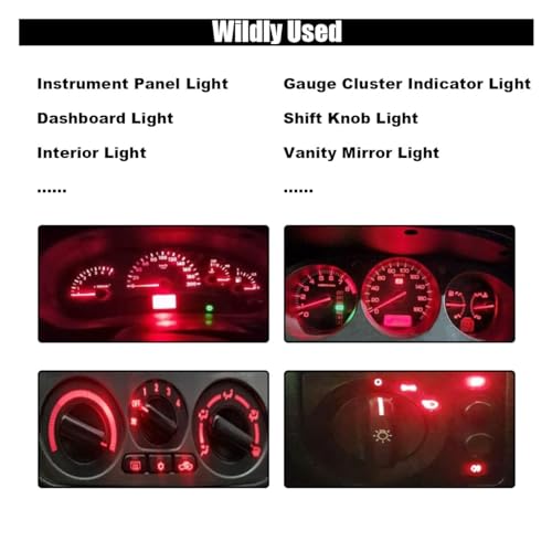 Image of GLSOWEE T5 LED Bulbs, 74 73 37 2721 LED Bulb 12 Volt Replacement, Red | 3030 SMD Bright Canbus Error-Free, Fit for Auto Car Gauge Cluster Dashboard Light Bulb Instrument Panel Indicator Lights Lamp