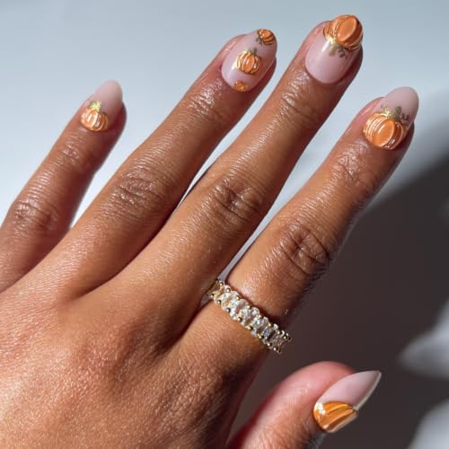 Glamnetic Halloween Press On Nails, Short Oval Cat-Eye, Golden Go...
