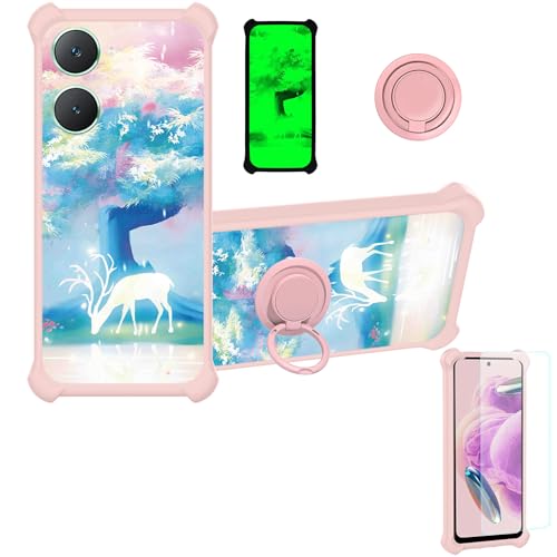 jioeuinly Case Compatible for Vivo Y03 Phone Case Cover [with Tempered Glass Screen Protector][Hard PC + Soft Silicone][Ring Support] [Luminous Effect] YGF-GL