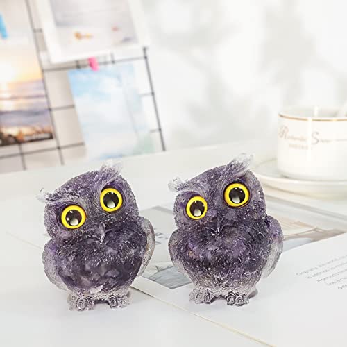 Statue de hibou en améthyste fait main, grande décoration élégante en cristal pour bureau - 6