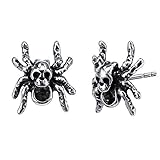 18G Punk Tiny Spider CZ Stud Earrings Ghost Crown Surgical Stainless Steel Earrings for Women Girls