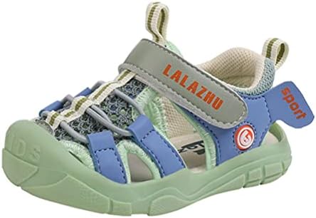 Moceen Toddler Boys Summer Sandals Girls Sport Sandals Kids Closed-Toe Outdoor Athletic Strap Beach Water Shoes Size 6.5 Toddler,Green,8107 21