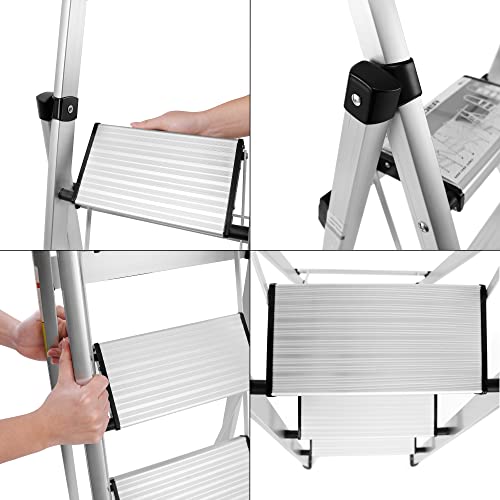 Haorui Folding Step Ladder with Convenient Tool Tray, 4 Step Aluminum Portable Ladder, Folding Step Stool for Kitchen, Household, Office(330lbs) - Thumbnail 5