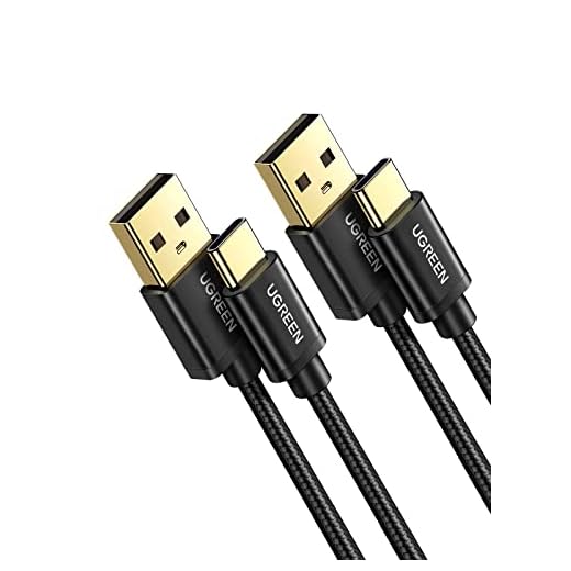 UGREEN USB Type C Kabel 2 st Nylon Dataladdnings Kabel Kompatibel med Note10 S20 S10 A80, Huawei P30, Honor View 20, Moto G7, Redmi Note 9, Sony XA2 Blackview A60 etc. (1M)