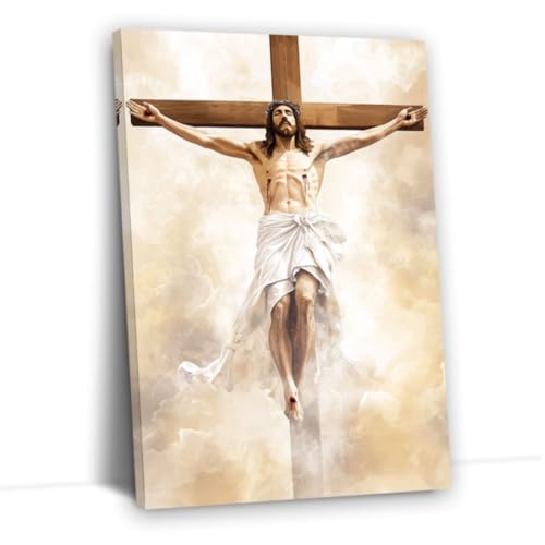 YMXZHUANSH Christian Jesus on The Cross Wall Art Religious Painting Christ Picture Inspirational Decor for Prayer Room Church Framed 16x24inch (40x60cm)