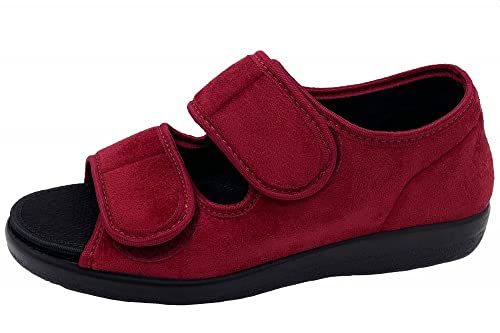 OrtoMed Klettsandale Verbandschuhe Klettschuhe lose Einlage Hausschuhe, Rot-Mesh, EU 40