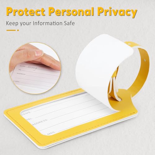 Image of Travelambo 8 Pack Luggage Tags Faux Leather for Suitcases Travel Bag Labels Travel Accessories Essential with Protection Cover ID, Yellow, One Size, Classic, Vibrant, Functional
