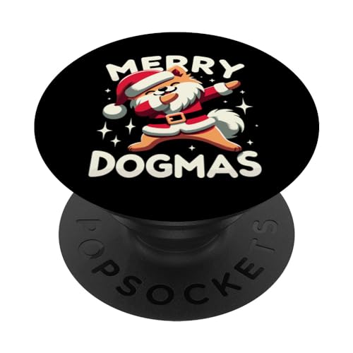Merry Dogmas Dab Pose Golden Retriever Dog Christmas Santa PopSockets Swappable PopGrip, Black